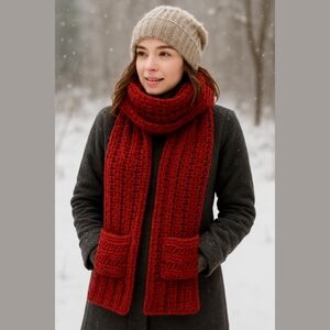 Handmade Red Chunky Knit Scarf